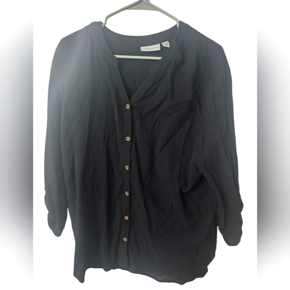 Susan Graver Black Womens Button Down Blouse, Size 16 - Picture 1 of 4